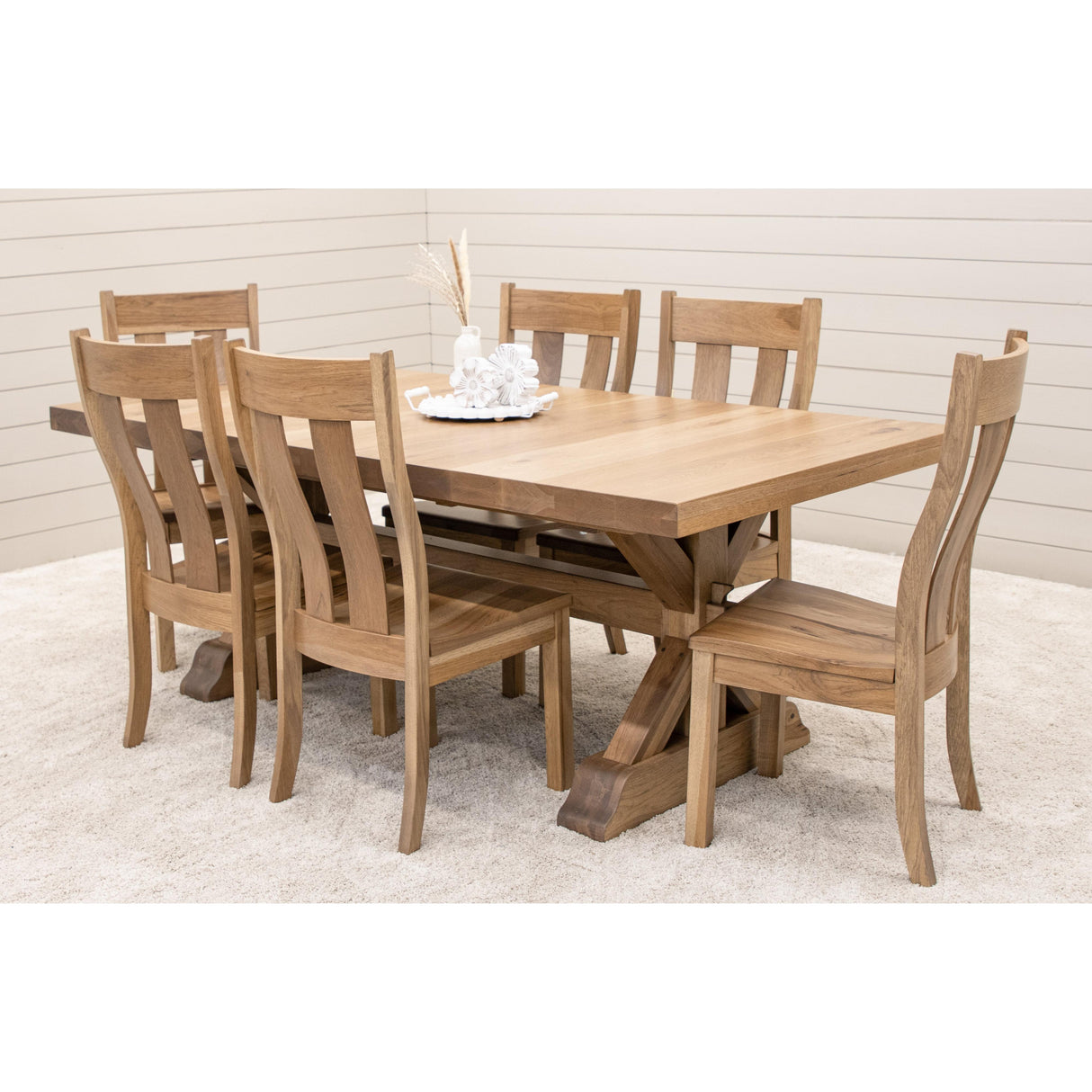 Farmhouse Trestle Hickory Wood Extending Dining Table with Built-Down Top | WB