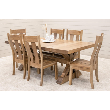 Farmhouse Trestle Hickory Wood Extending Dining Table with Built-Down Top | WB