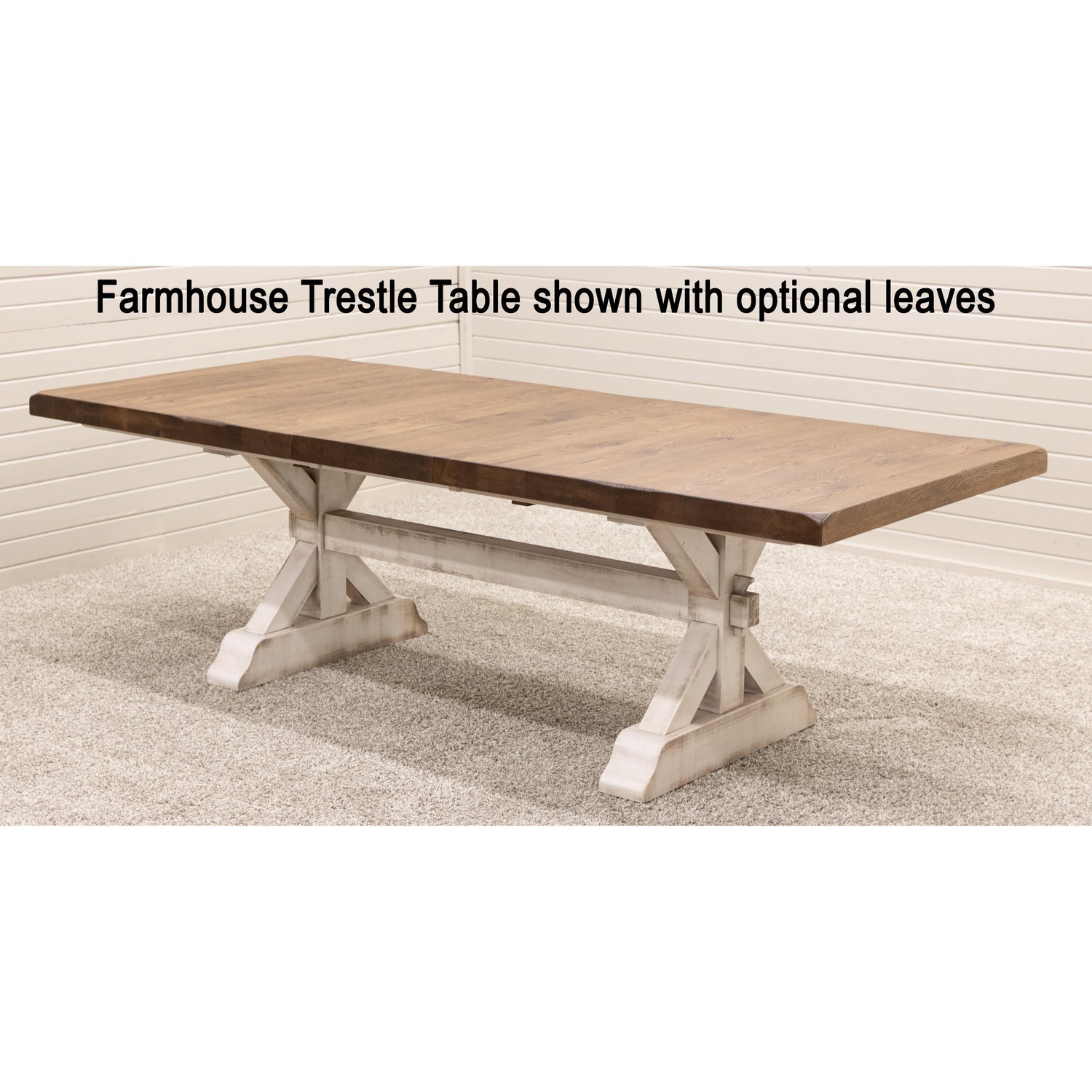 Farmhouse Trestle Maple Wood Extending Dining Table with Built-Down Top | WB