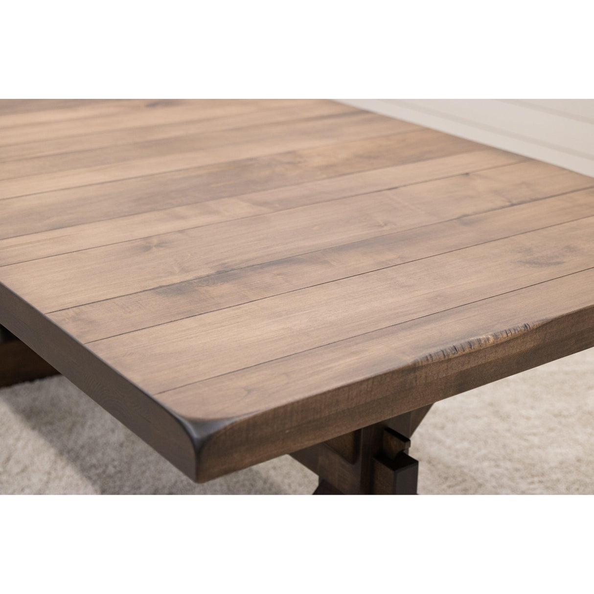 Farmhouse Trestle Maple Wood Extending Dining Table with Built-Down Top | CO