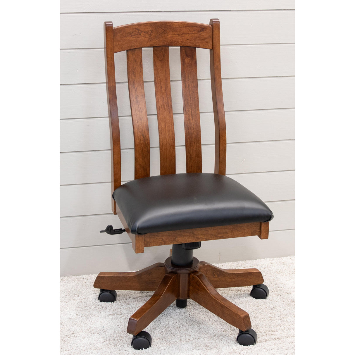 Fostoria Cherry Wood Office Chair with Black Faux Leather Seat | MC