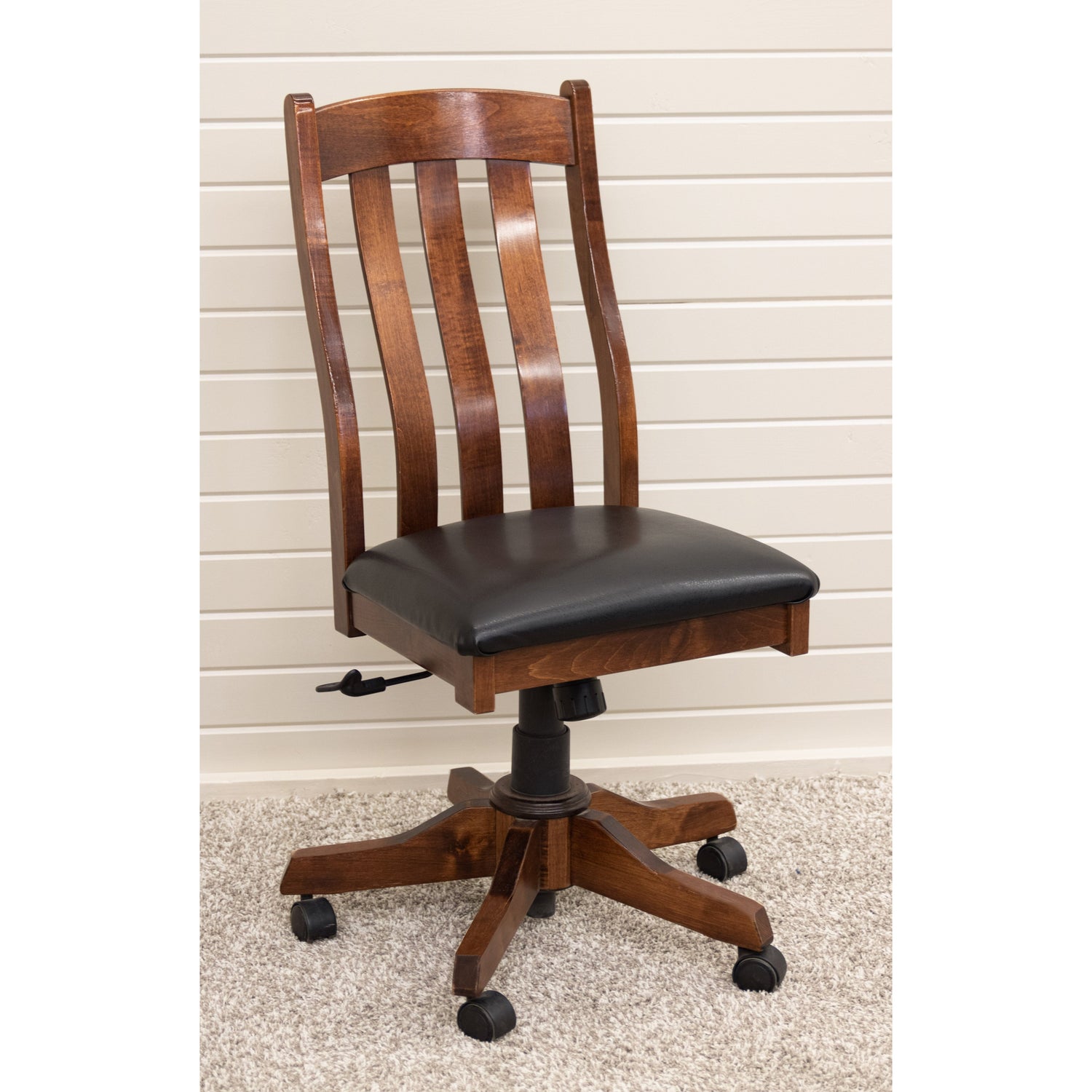 Fostoria Maple Wood Office Chair with Black Faux Leather Seat | ASB