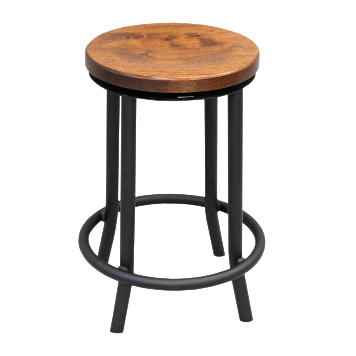 Gannet Round 24" Hickory Wood Swivel Bar Stool with Metal Base | MC