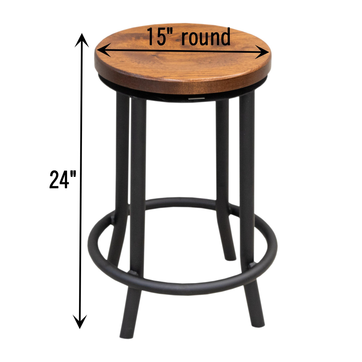 Gannet Round 24" Hickory Wood Swivel Bar Stool with Metal Base | MC