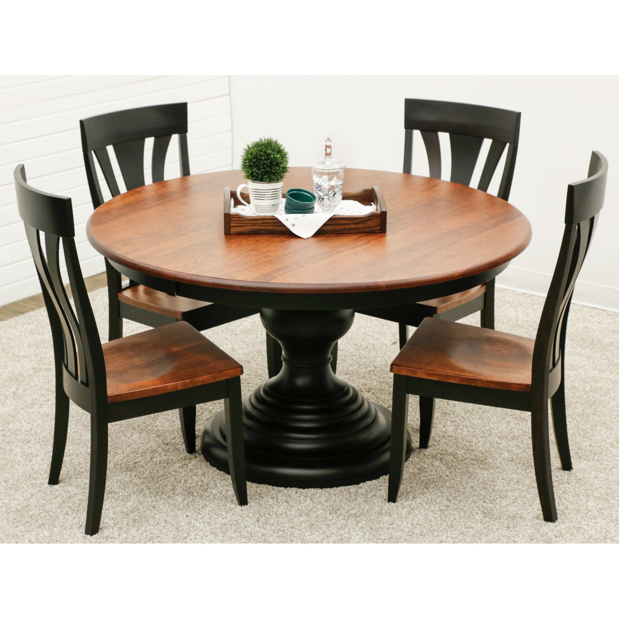 Global Round Black & Wood Round Pedestal Dining Table | M-EB&C-MC