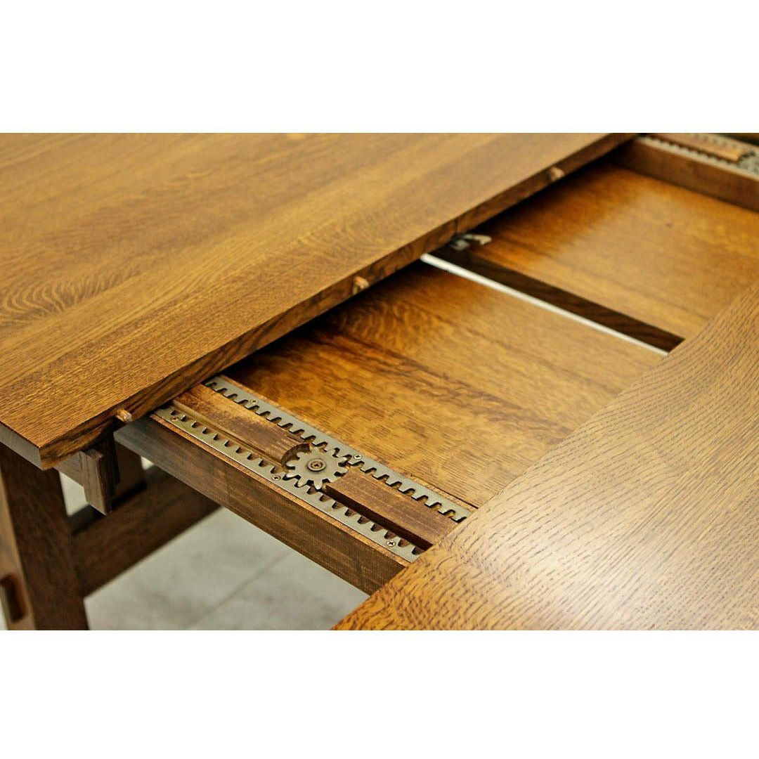 Heavy Mission Quarter Sawn White Oak Wood Extending Dining Table | MC