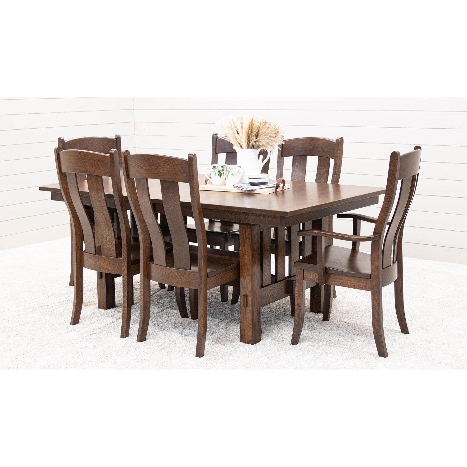 Heavy Mission Quarter Sawn White Oak Wood Extending Dining Table | BV