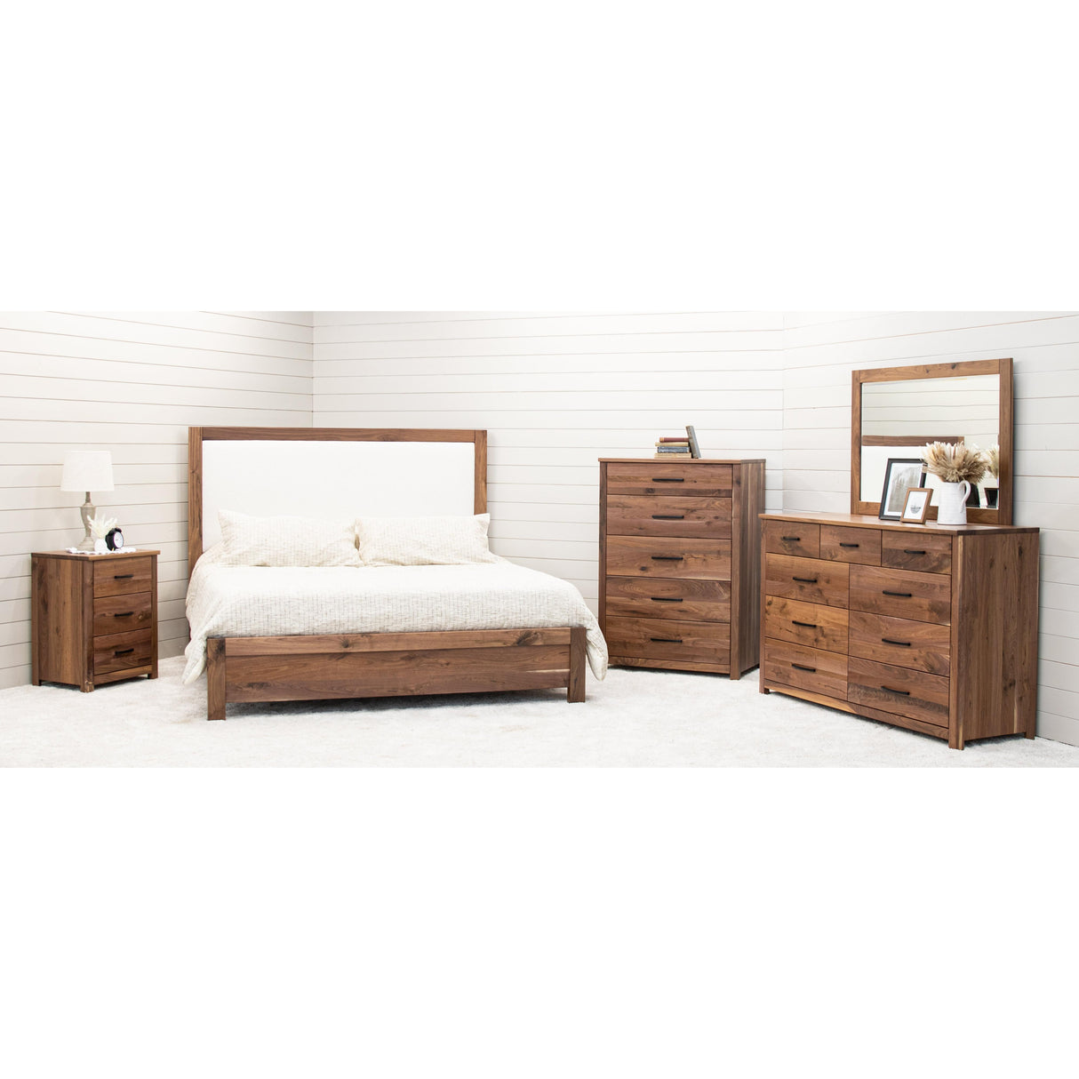 Hudson King Walnut Wood Bed with Upholstered Headboard | NAT