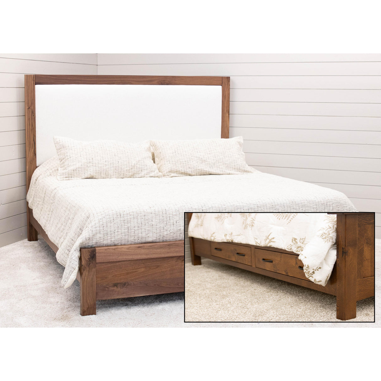Hudson King Walnut Wood Bed with Upholstered Headboard | NAT