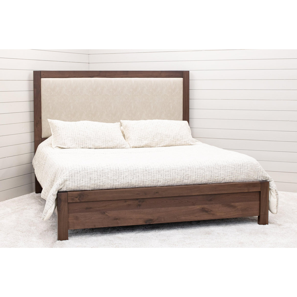Hudson Wood Bed Frame with Upholstered Headboard