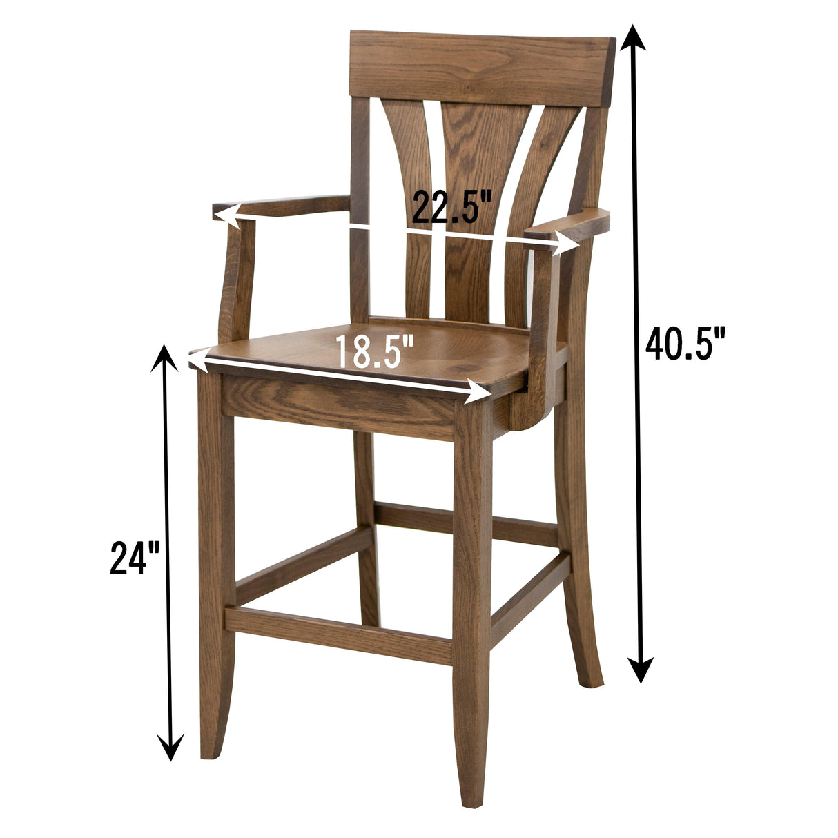 Hudson White Oak Wood 24" Stationary Bar Stool with Arms | CO
