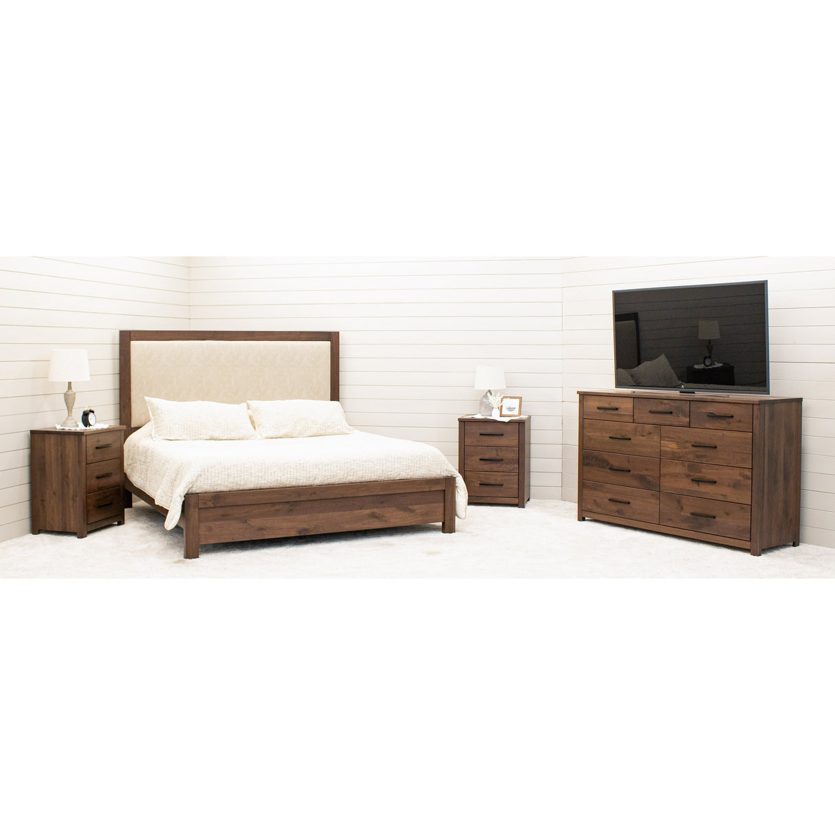 Hudson Wood Bed Frame with Upholstered Headboard
