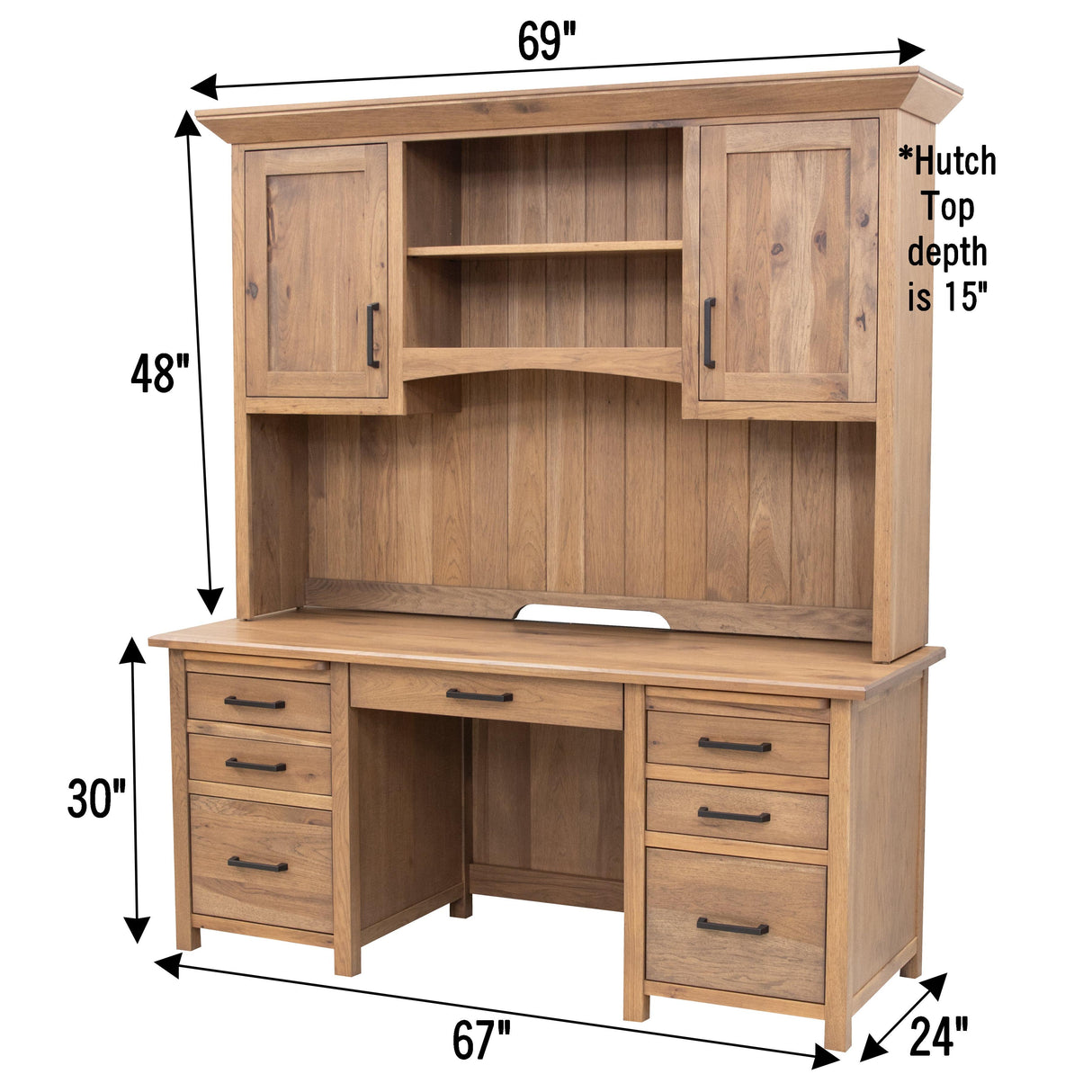Jackson Hickory Wood Flat Wall Desk with Hutch Top | WB