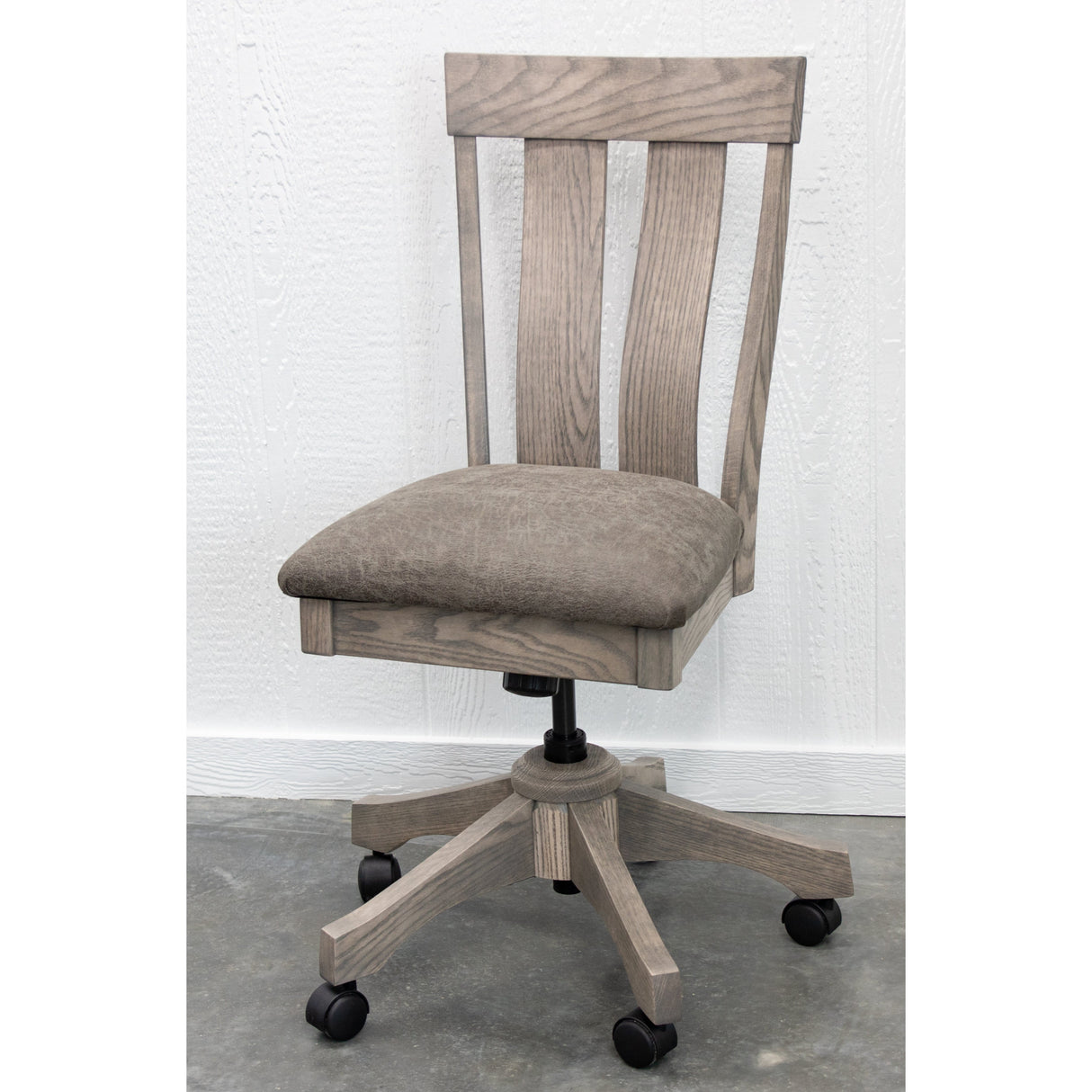 Kinglet Oak Wood Office Chair with Faux Leather Seat | GRB