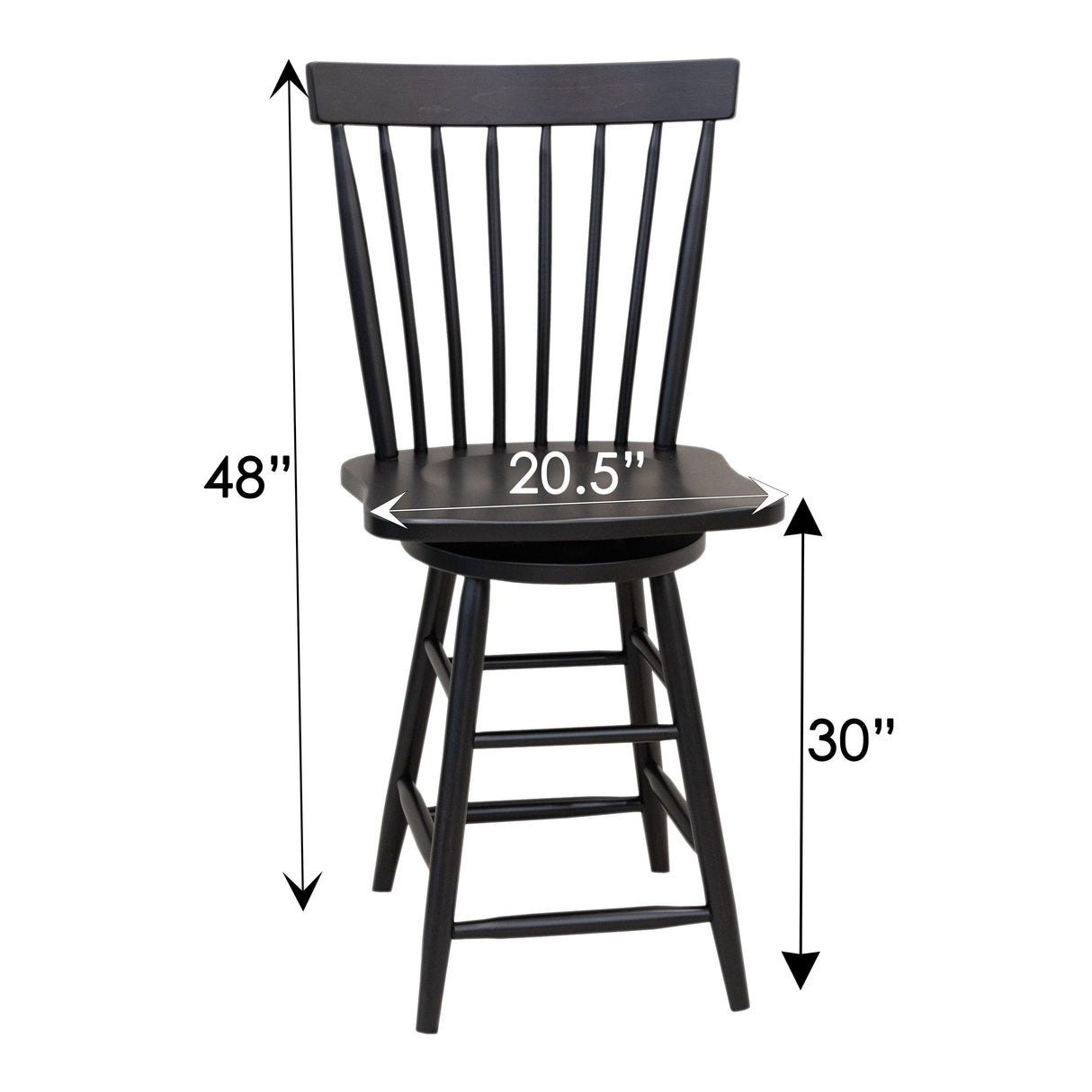 Millcreek Black Windsor Maple Wood 24" Swivel Bar Stool | EB