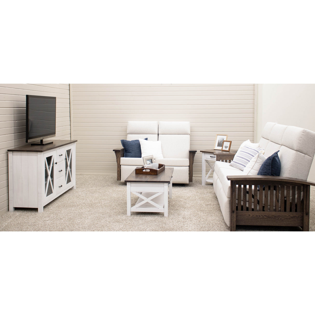 Cambria 60" White & Wood TV Console | M-GW&RWO-SB