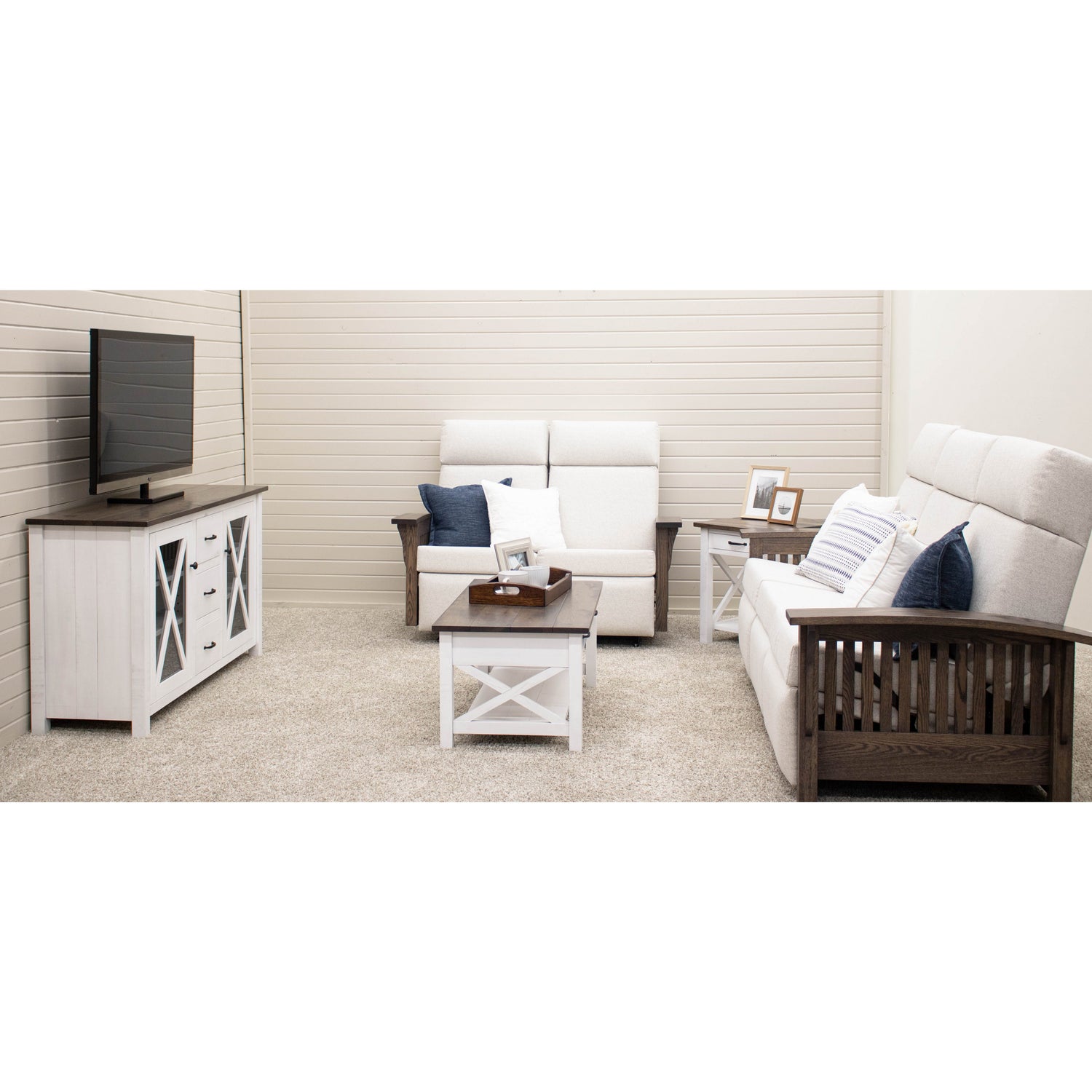 Cambria 60" White & Wood TV Console | M-GW&RWO-SB