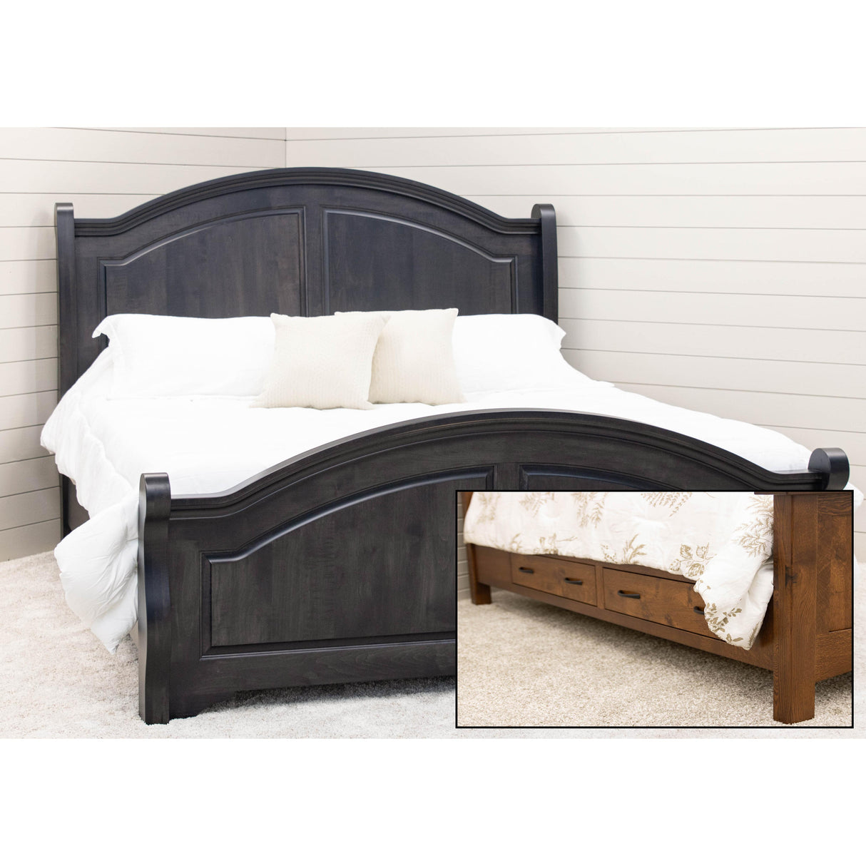 Miranda Sleigh Full Maple Wood Panel Bed with Arched Footboard | DK