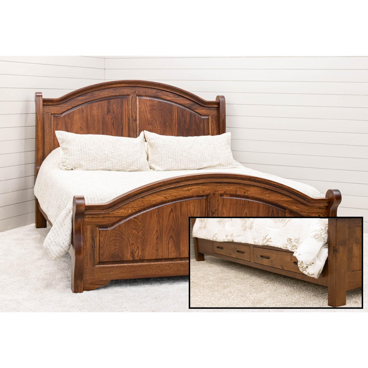 Miranda Sleigh Queen Elm Wood Panel Bed with Arched Footboard | MC