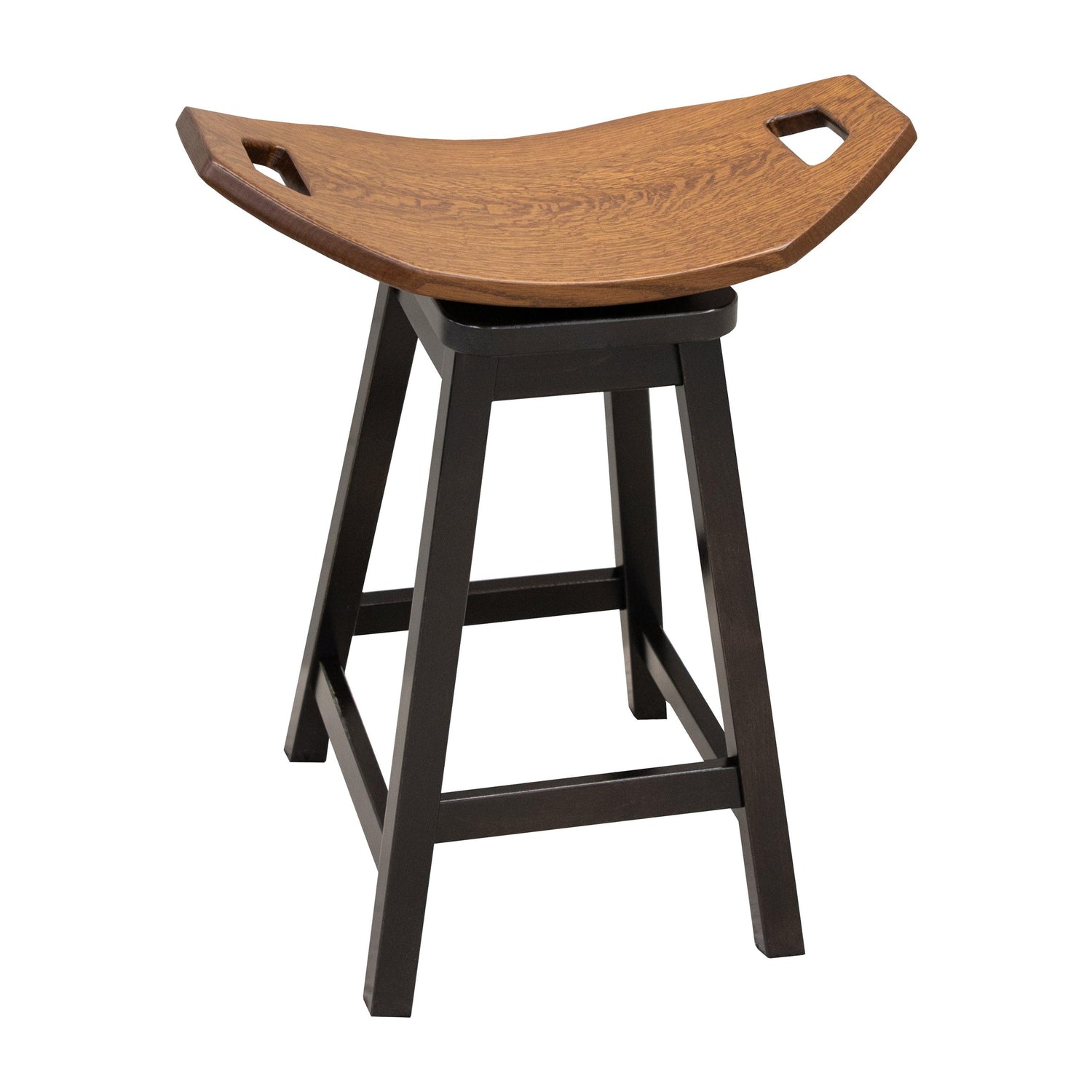 Mission 24" Black & Wood Saddle Swivel Bar Stool | M-EB&RQSWO-GB