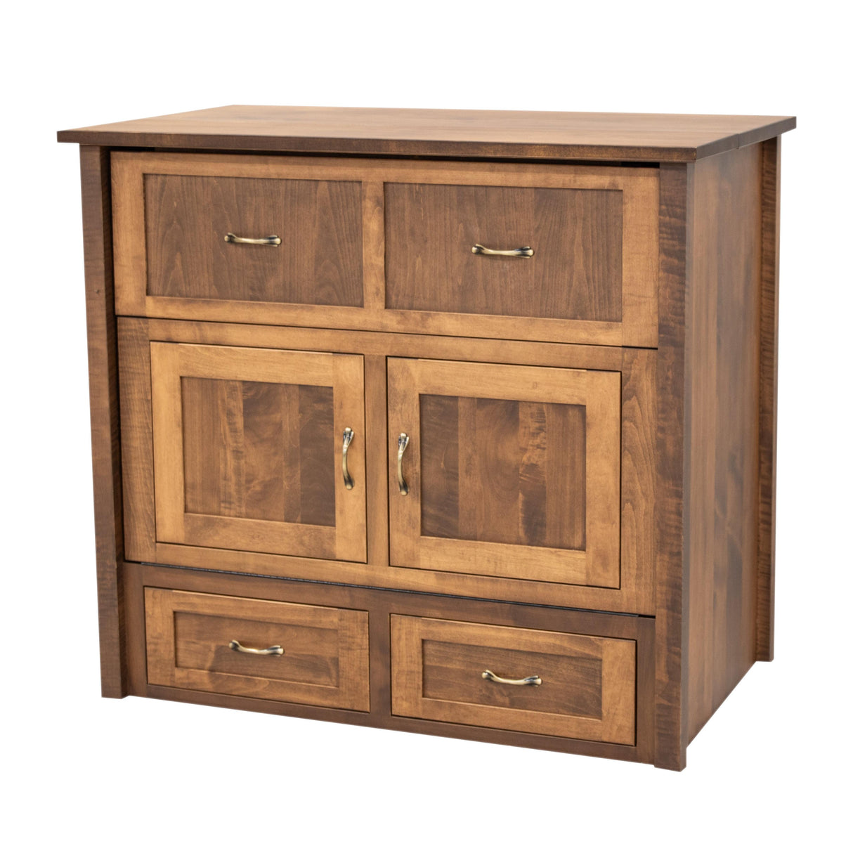 Mission Style Maple Wood Twin Size Murphy Bed Cabinet with Drawers | HC