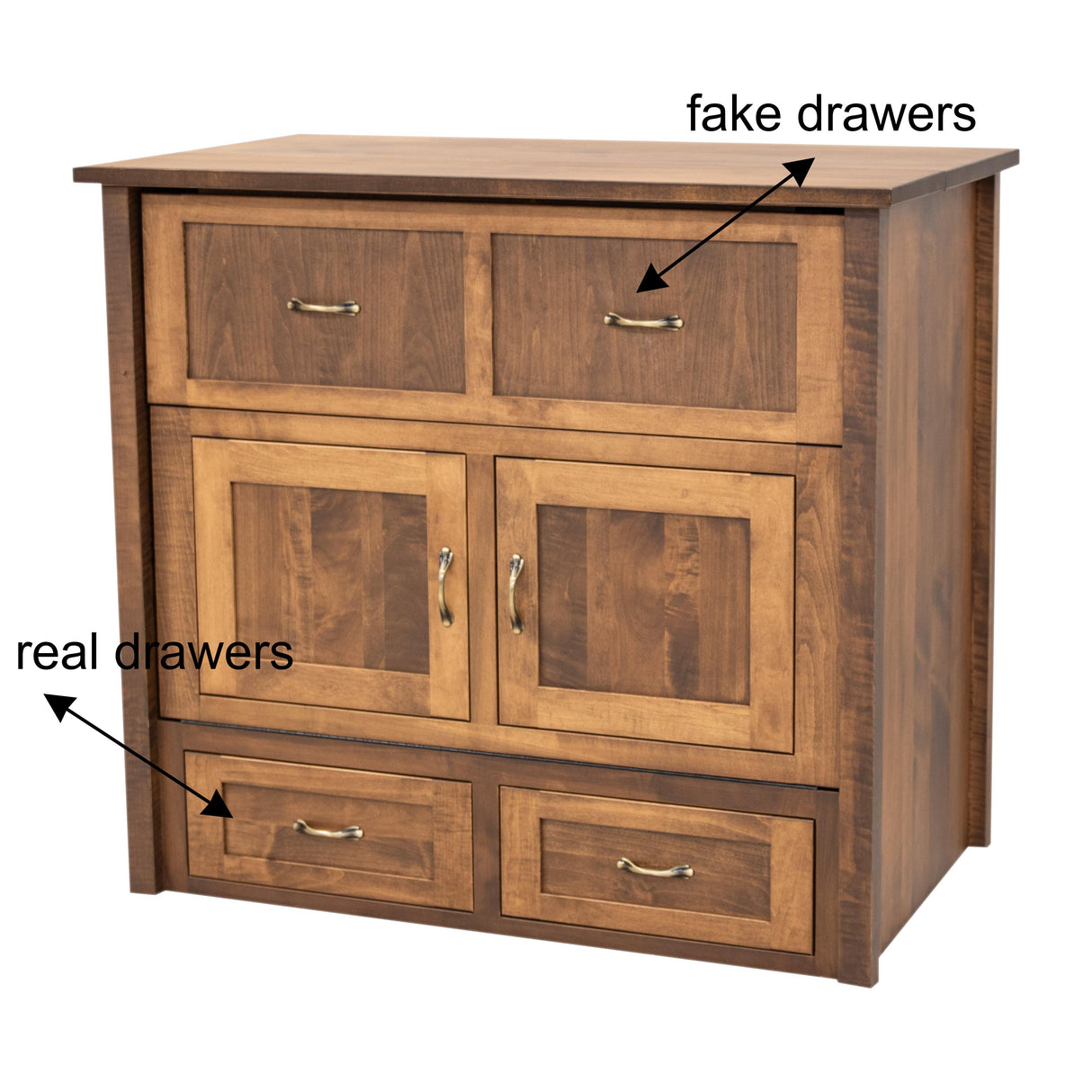 Mission Style Maple Wood Twin Size Murphy Bed Cabinet with Drawers | HC