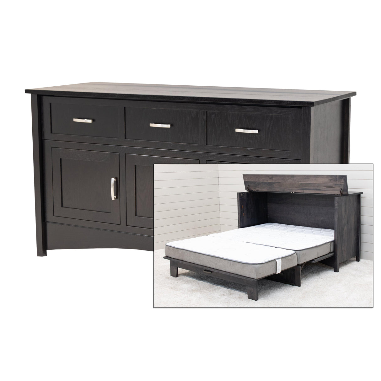 Mission Style Oak Wood Black Murphy Bed Cabinet | EB