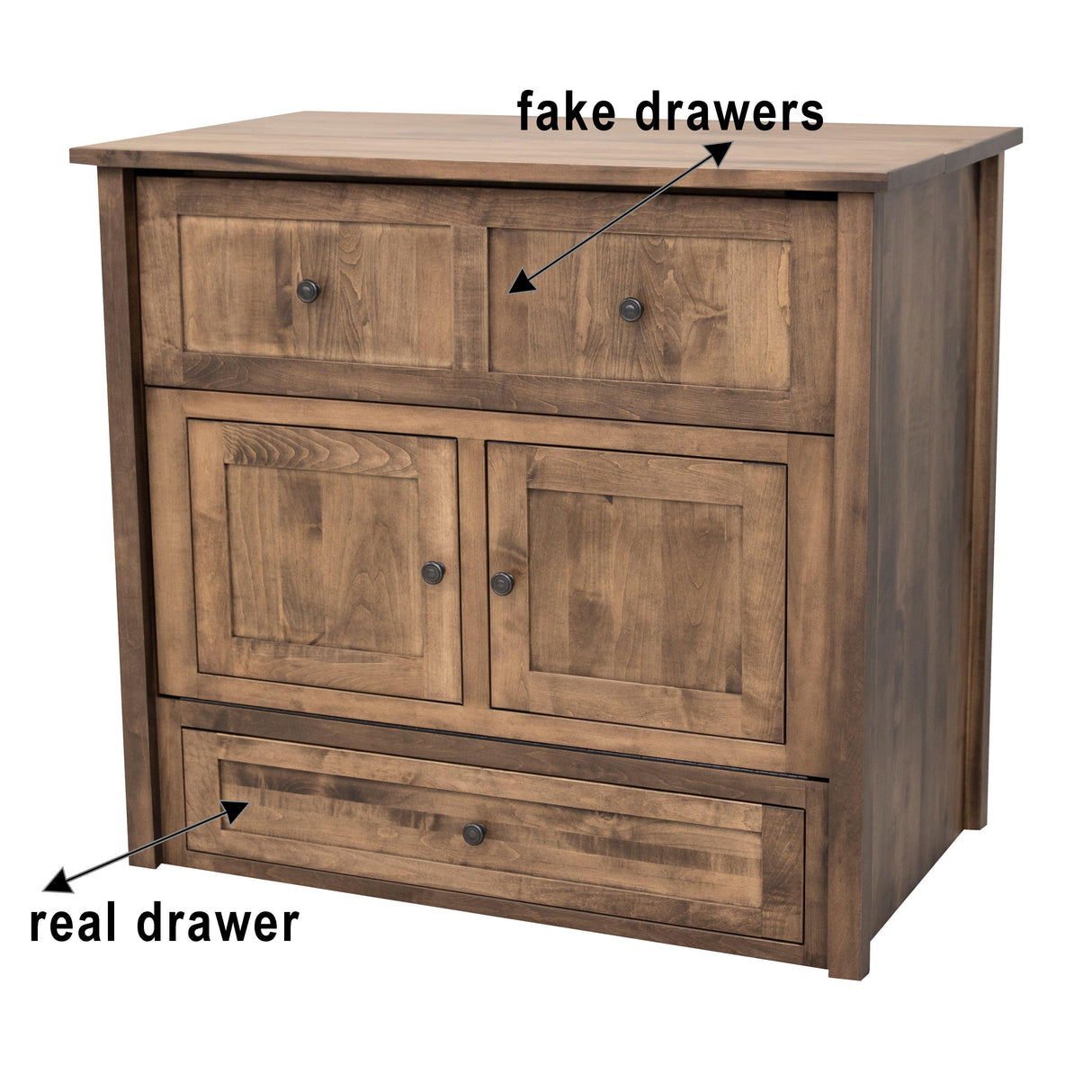 Mission Style Maple Wood Twin Size Murphy Bed Cabinet with Drawers | CO