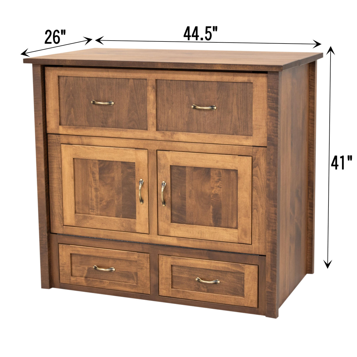 Mission Style Maple Wood Twin Size Murphy Bed Cabinet with Drawers | HC