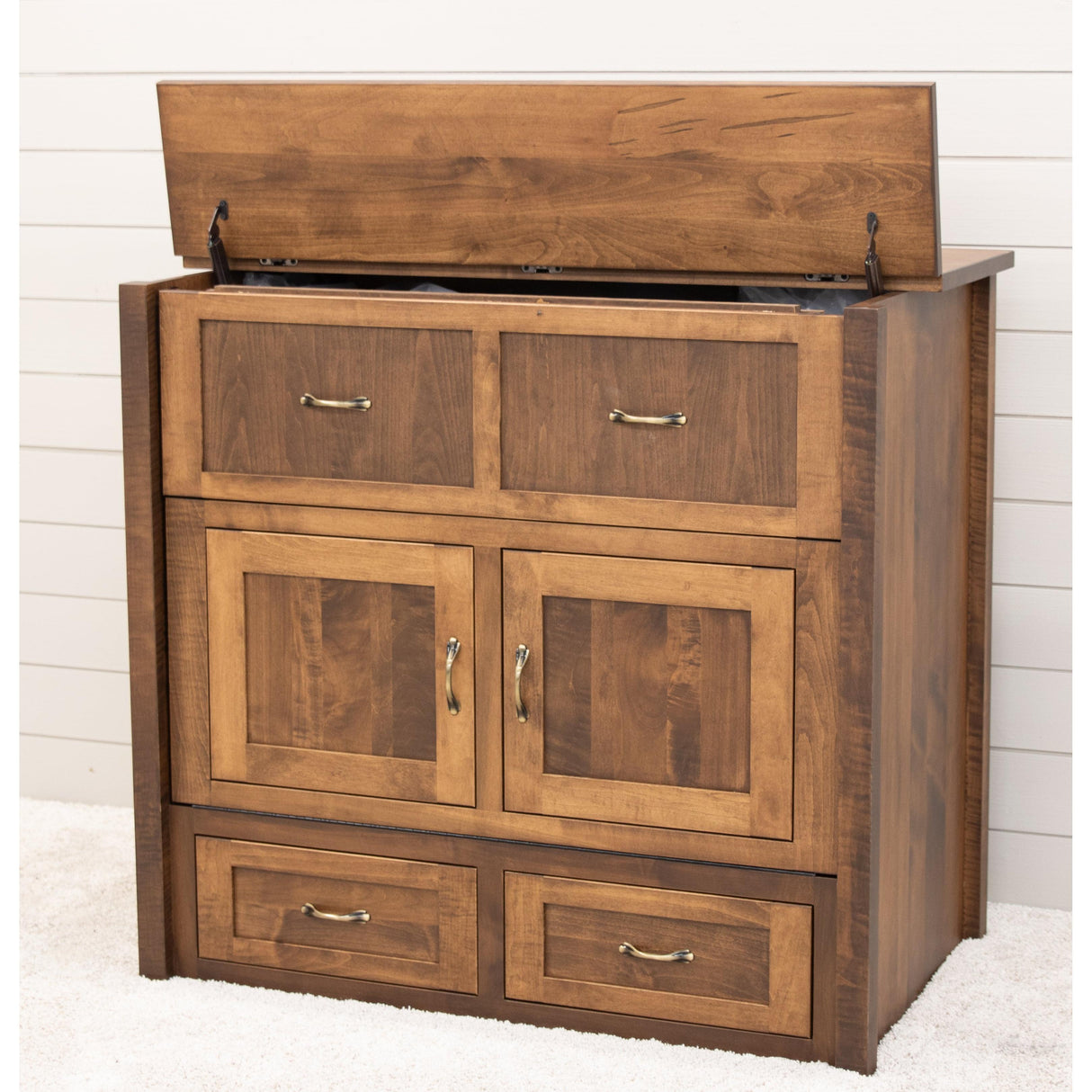 Mission Style Maple Wood Twin Size Murphy Bed Cabinet with Drawers | CO