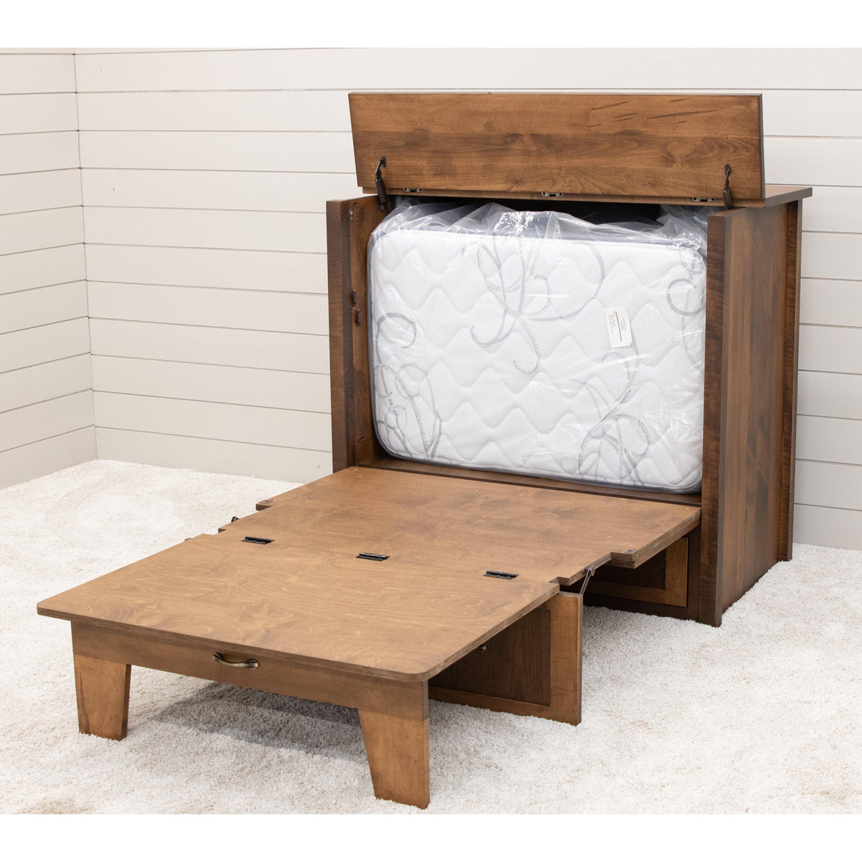 Mission Style Maple Wood Twin Size Murphy Bed Cabinet with Drawers | HC