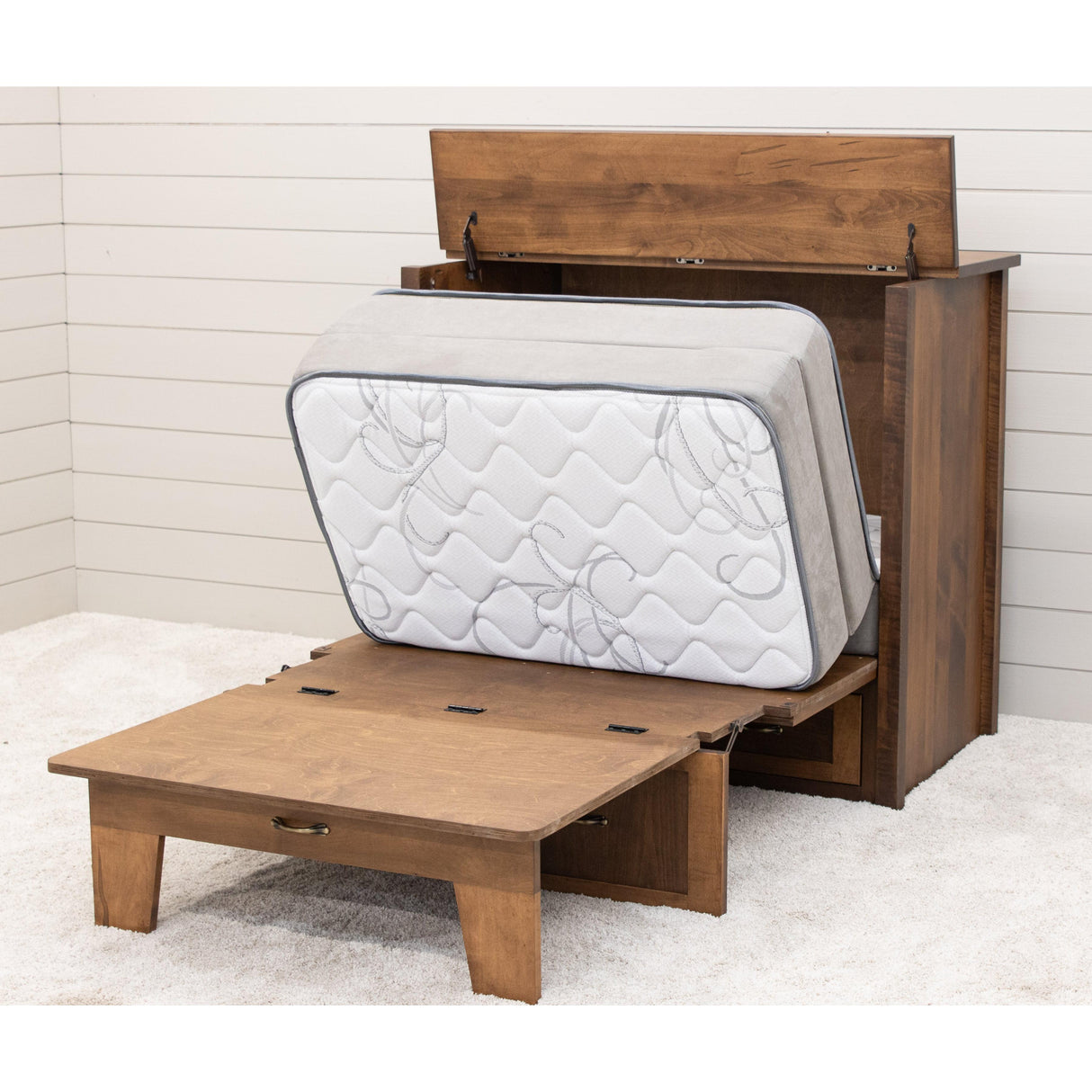 Mission Style Maple Wood Twin Size Murphy Bed Cabinet with Drawers | HC