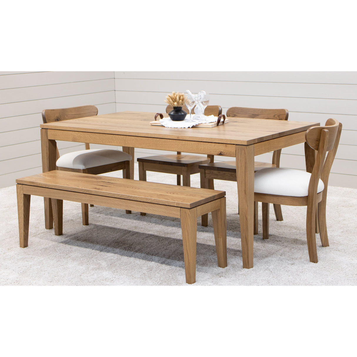 Windsor Rustic White Oak Wood Mid Century Side Dining Chair with Fabric Seat | DS