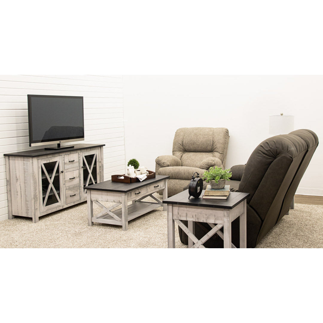Cambria White & Wood Large Square Open End Table | M-AV&DK