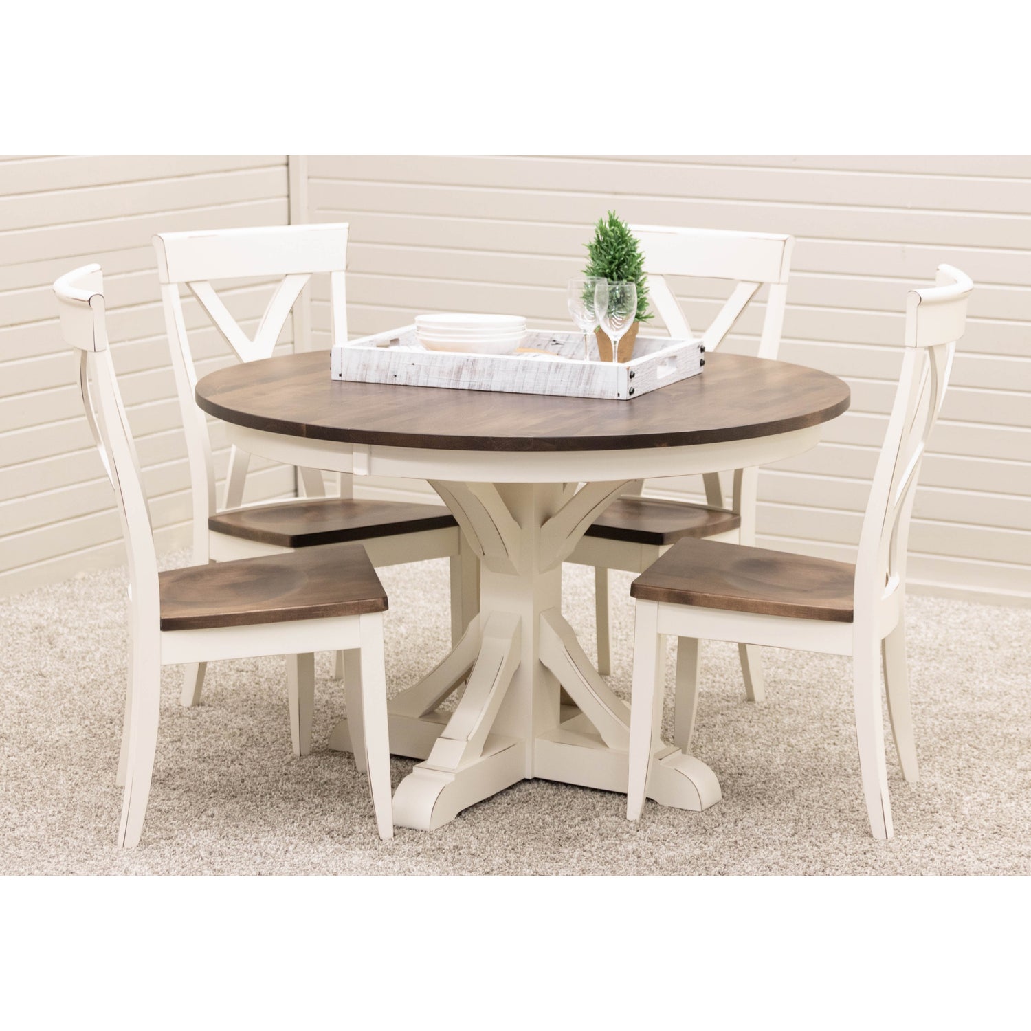 Newport Round White & Wood Extending Dining Table | M-CW&CO