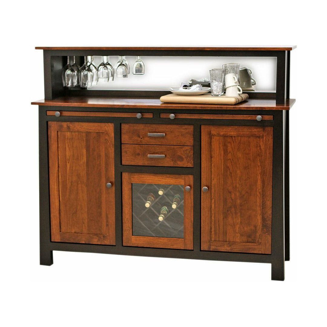 OBG Wine Buffet with Hutch Topper in Black & Wood | M-EB&C-MC