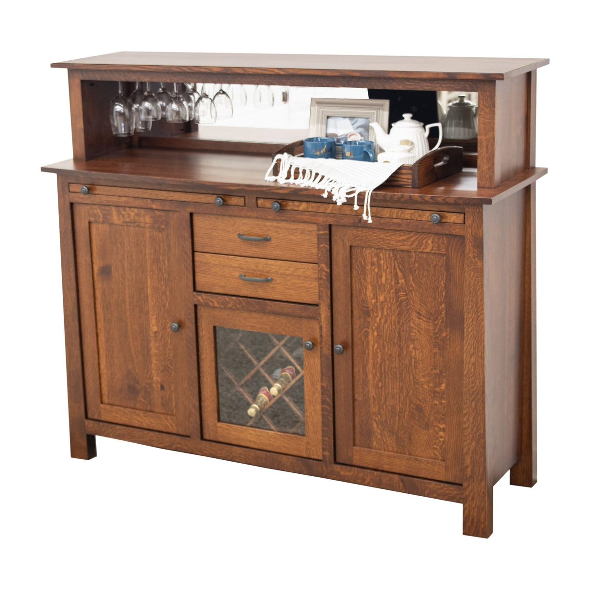 OBG Wine Buffet with Hutch Topper in Quarter Sawn White Oak Wood | GB