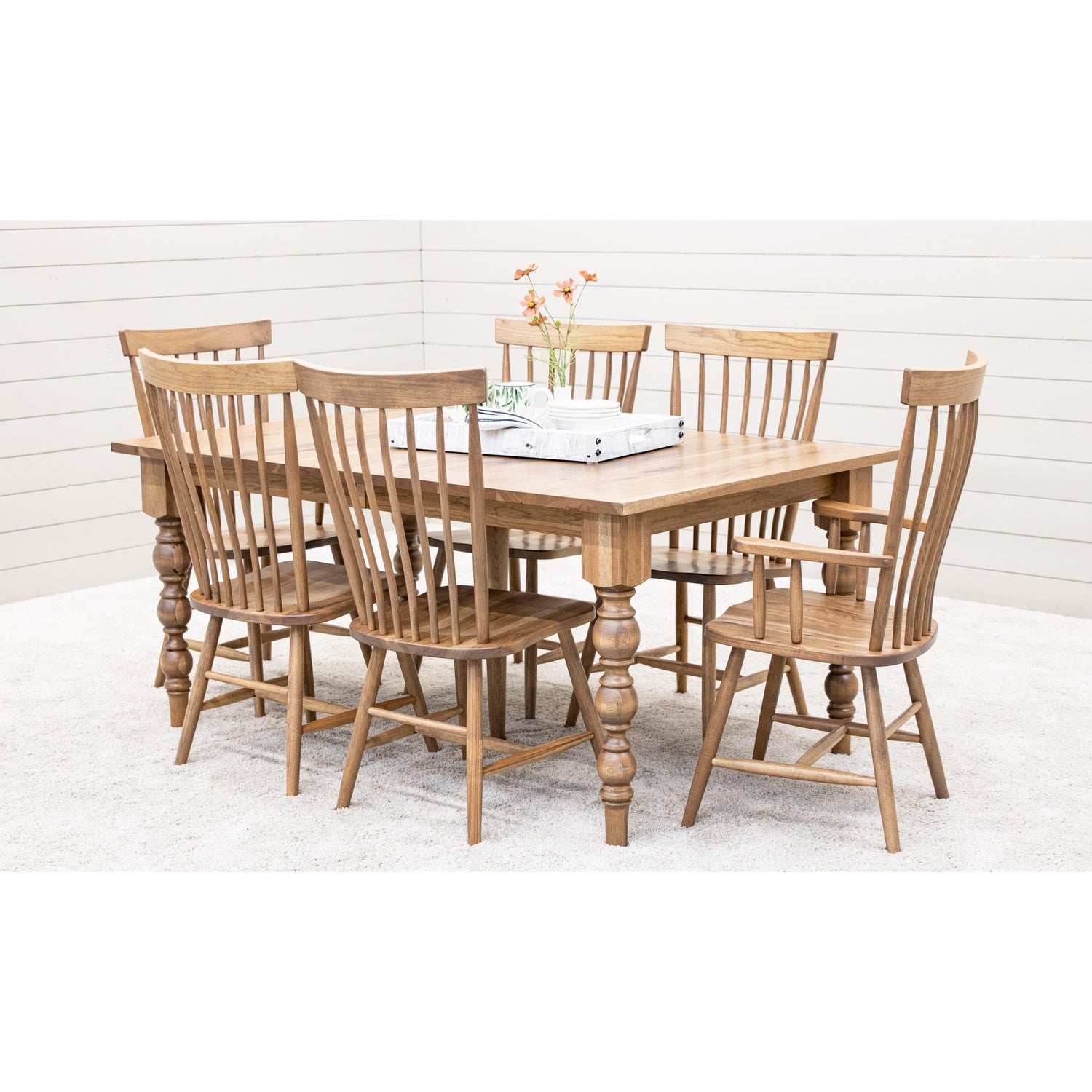 Parson Turned Leg Hickory Wood Extending Dining Table | WB