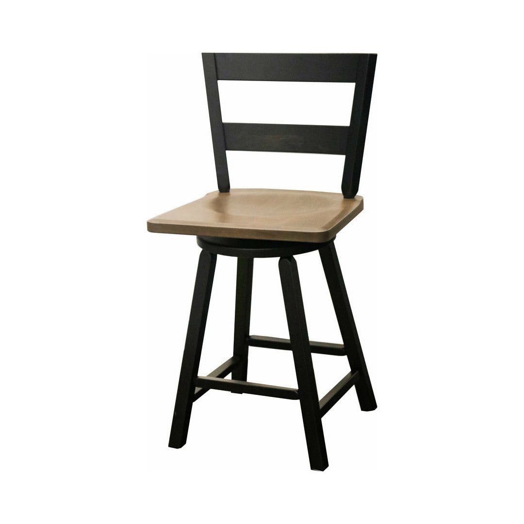 Post Mission 24" Black & Wood 2-Slat Swivel Bar Stool | M-EB&DCD