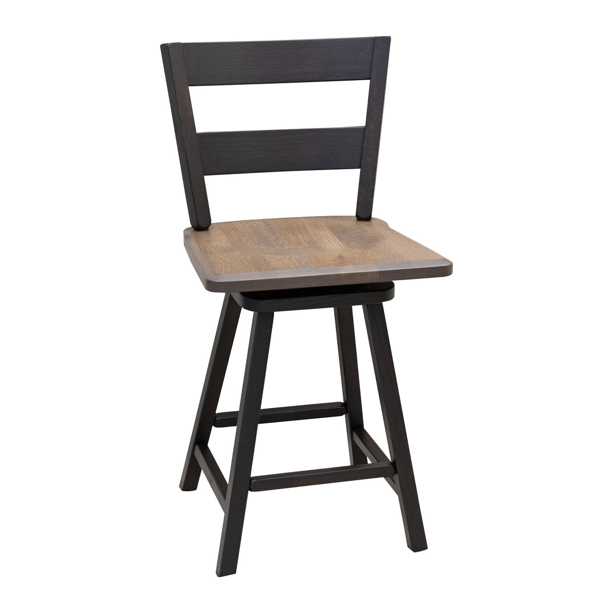 Post Mission 24" Black & Wood 2-Slat Swivel Bar Stool | O-EB&RQSWO-SB