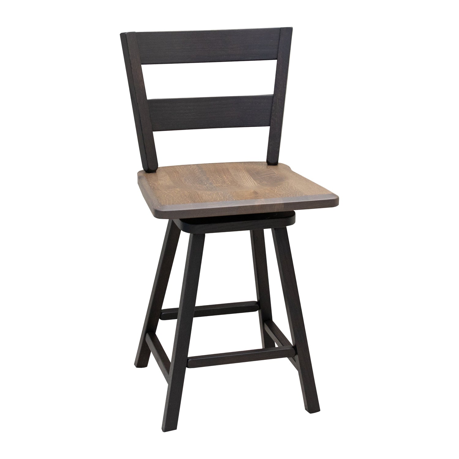 Post Mission 24" Black & Wood 2-Slat Swivel Bar Stool | O-EB&RQSWO-SB