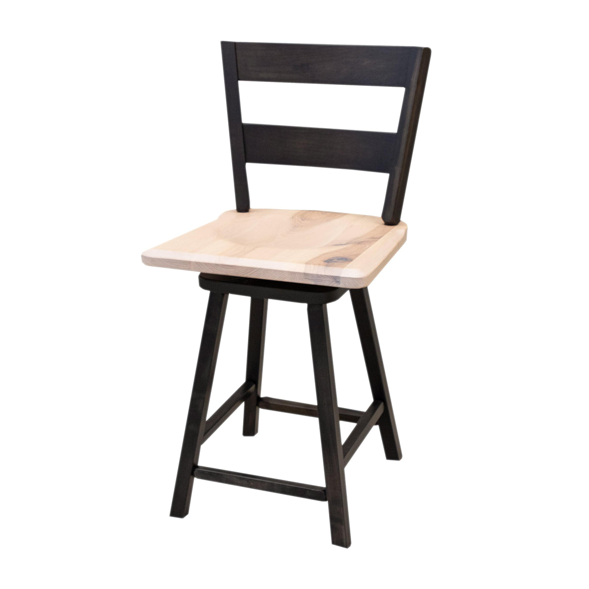 Post Mission 24" Black & Wood 2-Slat Swivel Bar Stool | M-DK&RH-SW