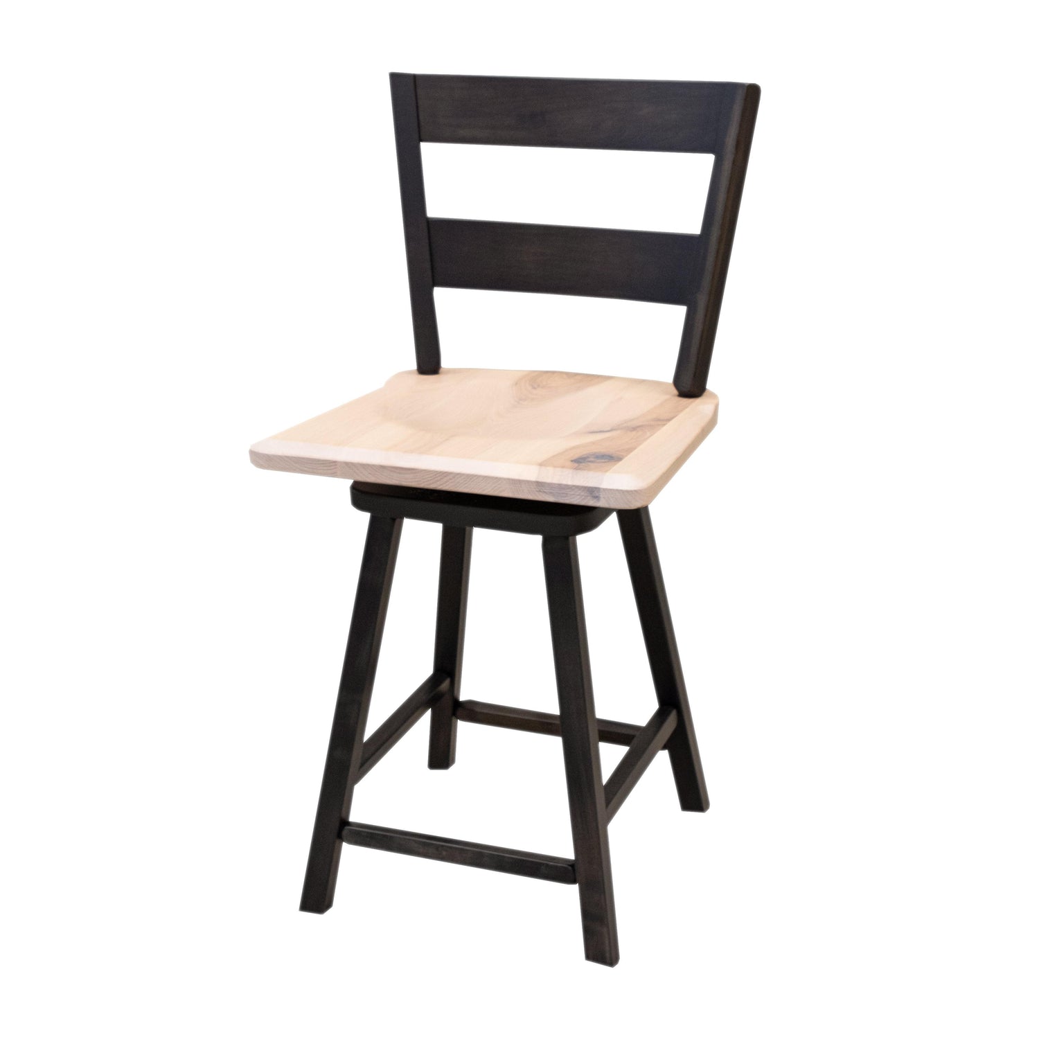 Post Mission 24" Black & Wood 2-Slat Swivel Bar Stool | M-DK&RH-SW