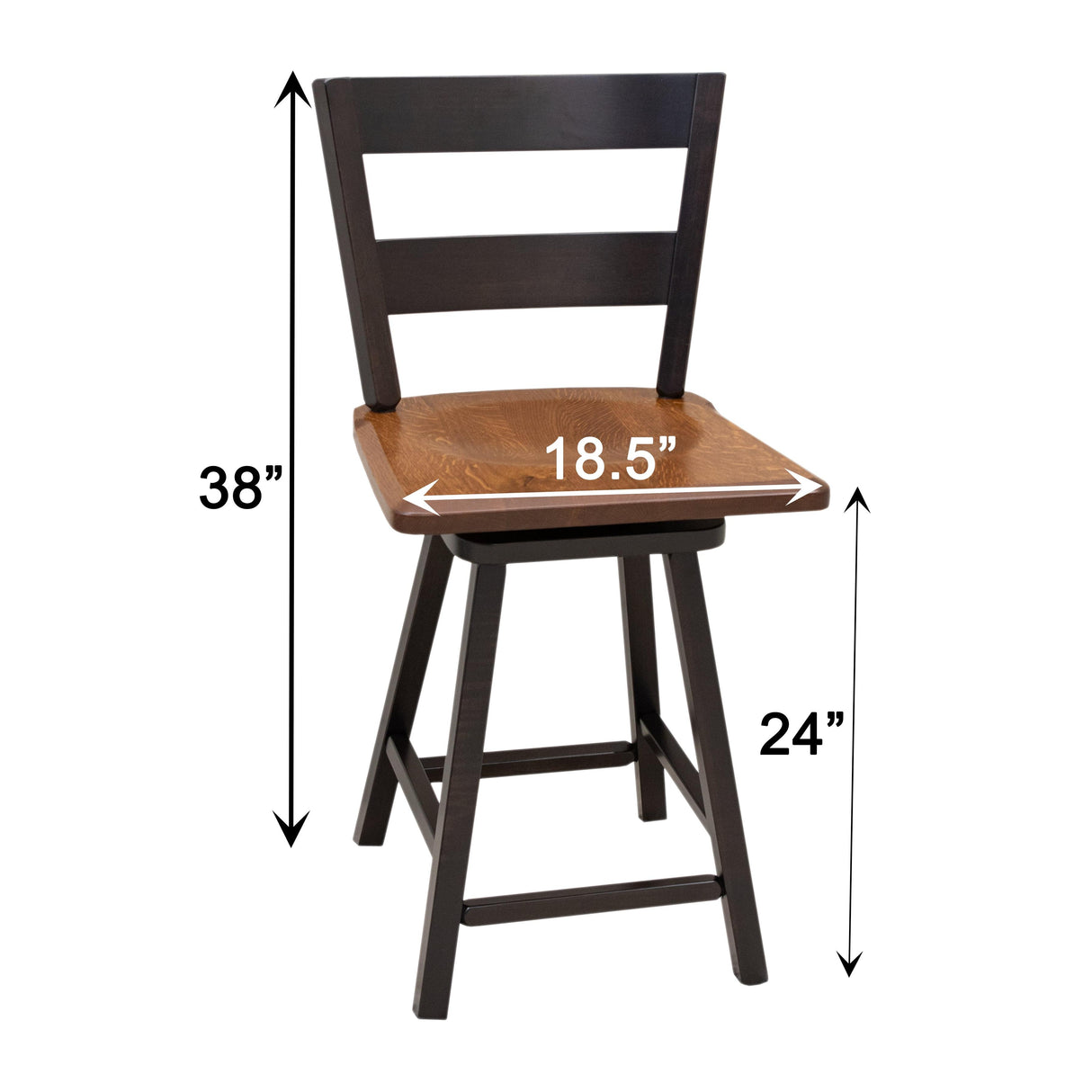 Post Mission 24" Black & Wood 2-Slat Swivel Bar Stool | M-EB&E-MC