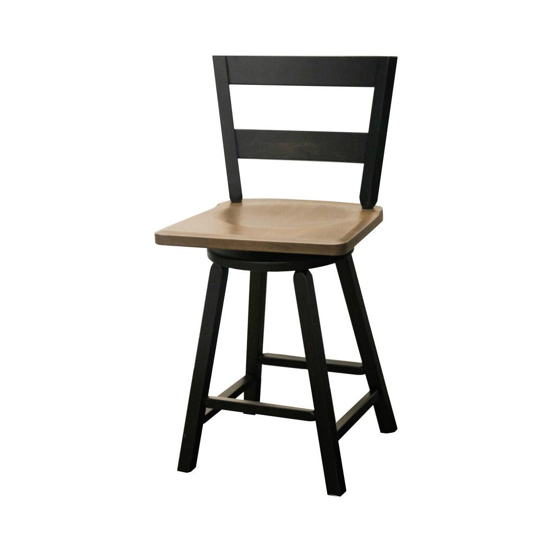 Post Mission 24" Black & Wood 2-Slat Swivel Bar Stool | M-EB&DCD