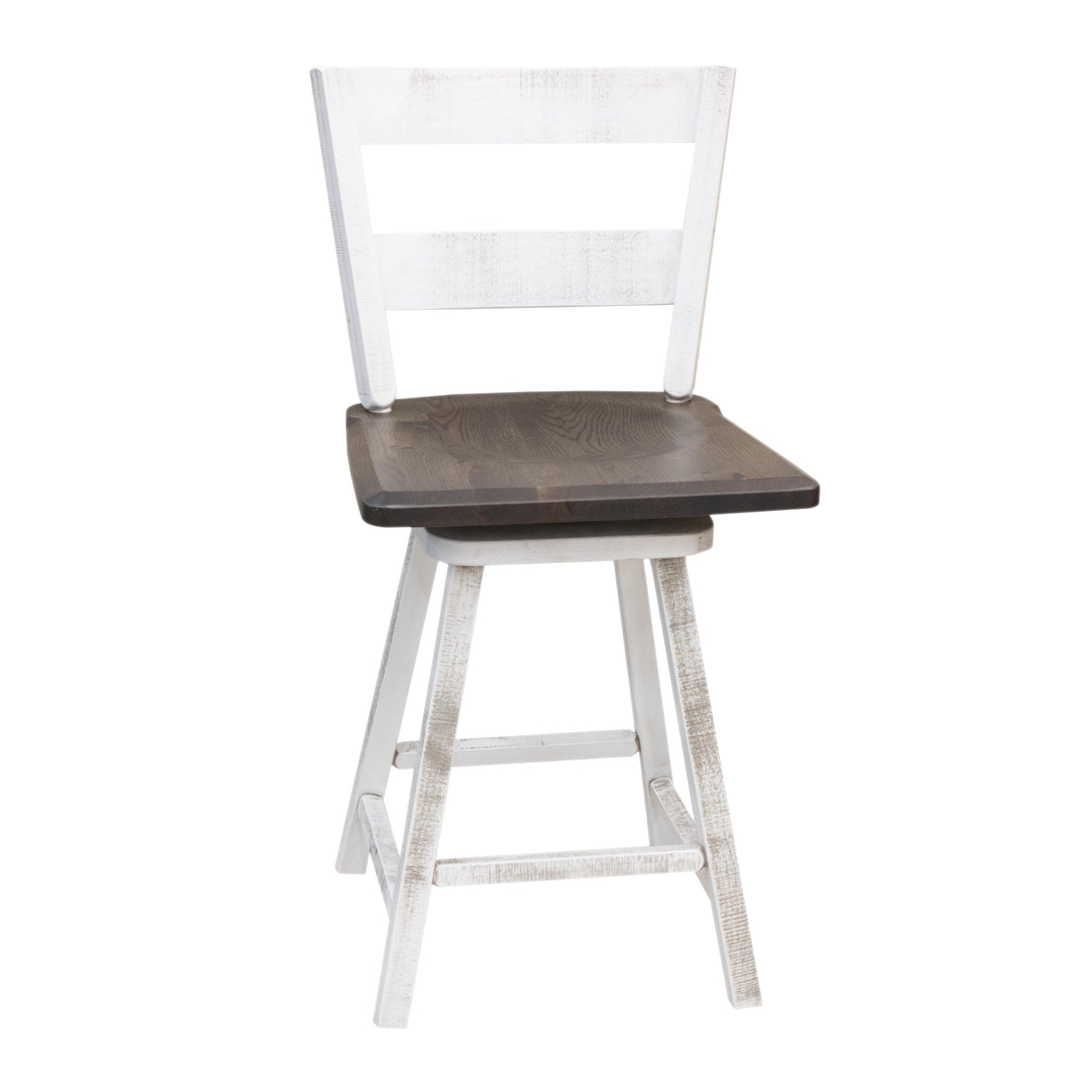 Post Mission 24" White & Wood 2-Slat Swivel Bar Stool | M-GW&RWO-SB