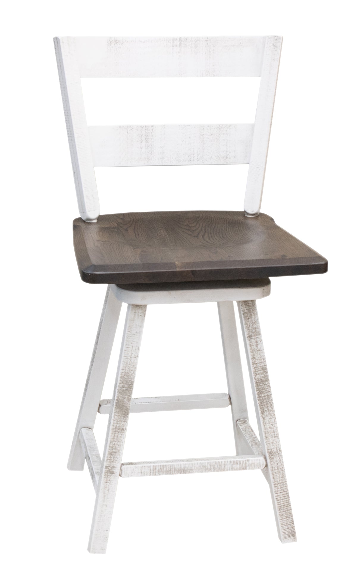 Post Mission 24" White & Wood 2-Slat Swivel Bar Stool | M-GW&RWO-SB