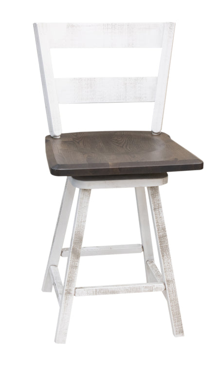 Post Mission 24" White & Wood 2-Slat Swivel Bar Stool | M-GW&RWO-SB