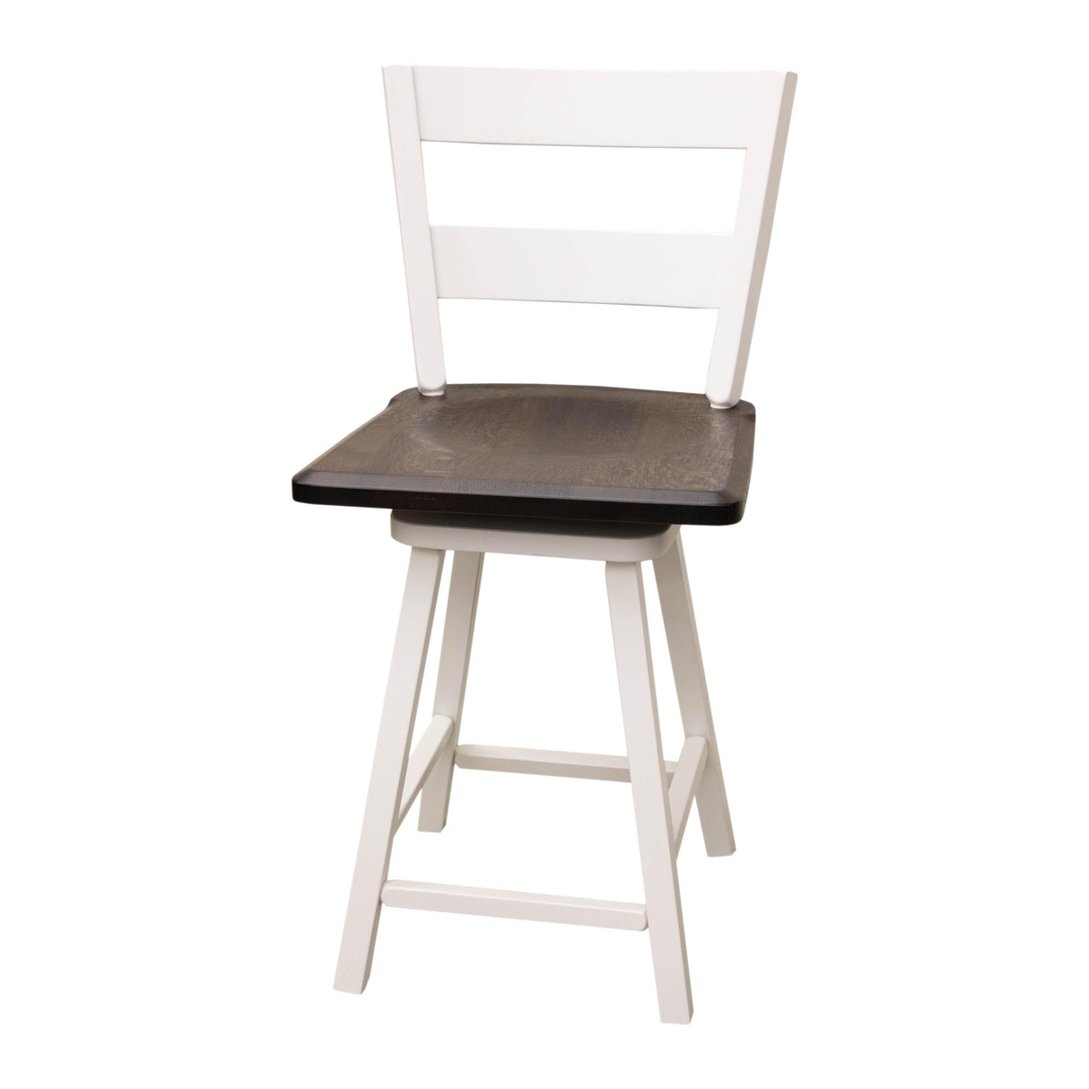 Post Mission 24" White & Wood 2-Slat Swivel Bar Stool | M-DW&RQSWO-DK