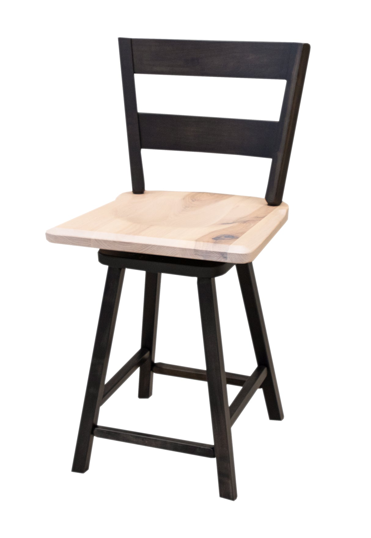 Post Mission 24" Black & Wood 2-Slat Swivel Bar Stool | M-DK&RH-SW